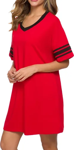 Miniatura 3 de Camisón de manga corta para mujer, con cuello en V, de algodón, holgado, cómodo, pijama, vestido casual para dormir