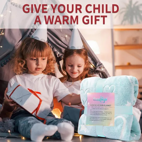 Miniatura 4 de Manta que brilla en la oscuridad con corazones y estrellas, regalos para niñas, mujeres y mamás, manta azul suave y cálida para niñas, regalos