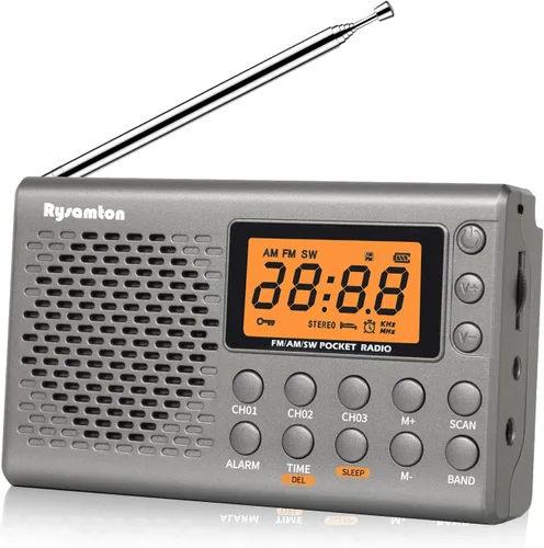 Miniatura 10 de Radio portátil AM/FM/onda corta, radios de bolsillo con pilas, pantalla digital grande, radio reloj con alarma y función de sueño, auriculares