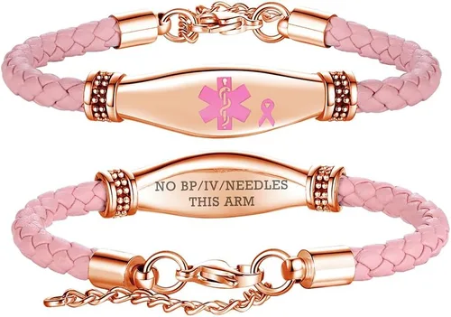 Miniatura 9 de LinnaLove Pulseras de alerta médica para mujeres, hermosas pulseras de cuero femenino para identificación médica con grabado gratuito