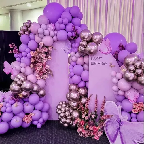 Miniatura 6 de FOTIOMRG - Kit de guirnalda de arco de globos morados, 110 piezas, globos de látex morados de diferentes tamaños de 18, 12, 10 y 5 pulgadas