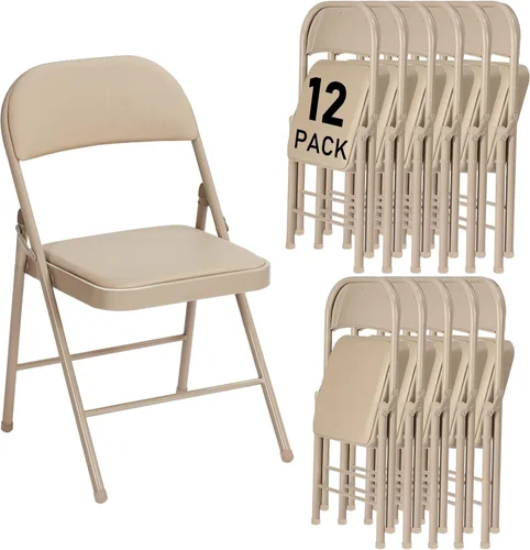 Miniatura 9 de Paquete de 4 sillas plegables negras con cojín acolchado y respaldo para exteriores, sillas plegables comerciales apilables portátiles con marco