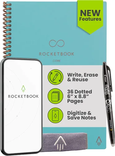 Miniatura 18 de Rocketbook Core - Cuaderno de espiral reutilizable, tamaño carta de 8.5 x 11 pulgadas, color azul marino, páginas punteadas, conectadas a