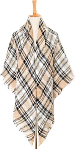 Miniatura 26 de Wander Agio - Bufanda envolvente con diseño a cuadros o triangular para mujer, cálida y larga, de punto, sensación de cachemira, chal