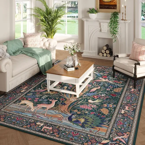 Miniatura 57 de Rugcomf Alfombra de pasillo lavable para cocina 2'6''x8' Alfombra de pasillo para entrada interior floral antideslizante alfombra suave para Azul