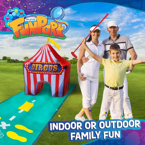 Miniatura 2 de FunPark - Juego de minigolf inflable – Campo de 13 piezas con palos ajustables, pelotas, copas de putting, tapetes verdes y obstáculos temáticos