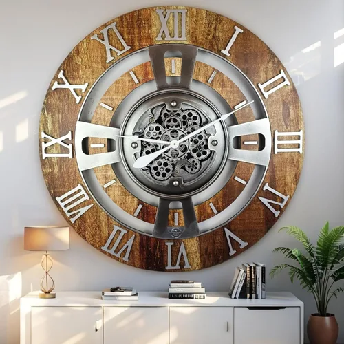 Miniatura 29 de ImprovingLife The Gears Reloj de pared con engranajes móviles reales línea Inglaterra (Verde Aguamarina, 24 pulgadas (60 cm))