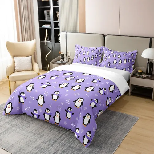 Miniatura 3 de Funda de edredón de pingüino de algodón puro completa kawaii funda de edredón de pingüino antártico juego de ropa de cama de animales para niños