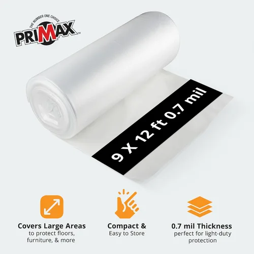 Miniatura 3 de PRIMAX Paño de plástico para pintores – 9 x 12 pies – Paquete de 3 – Lona de pintura impermeable – Tela de caída para pintura – Cubierta de suelo