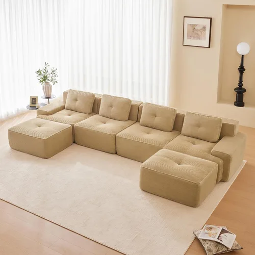 Miniatura 20 de Sofá moderno comprimido sin estructura de 116 pulgadas, sofás seccionales de 3 plazas para sala de estar, sofá seccional modular de pana
