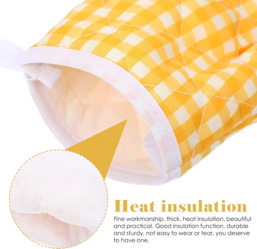 Miniatura 4 de 2 guantes de horno para niños para jugar a la cocina, guantes para horno de microondas, guantes de cocina para hornear, a cuadros amarillos
