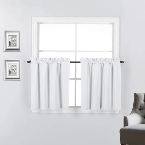 Miniatura 10 de 2 paneles de cortinas opacas con aislamiento térmico y forro blanco en la parte trasera para ventana de bloqueo de luz para cualquier ventana
