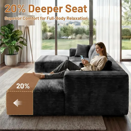 Miniatura 6 de 110" Sofá seccional modular con 2 otomanos móviles, sofás nube para sala de estar, sofá de forma U con asiento profundo sin huesos, lujosa tela