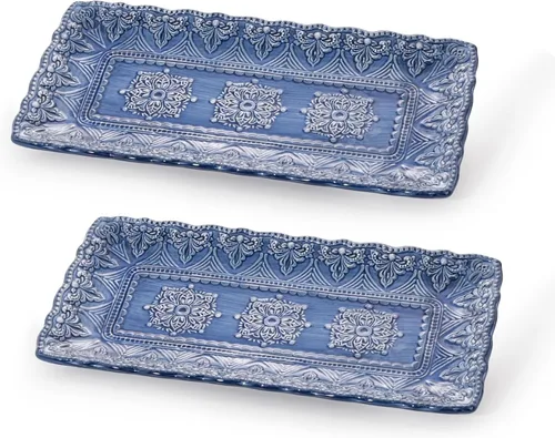 Miniatura 10 de Sungmor Vajilla fina de cerámica en relieve, porcelana de estilo barroco antiguo de 6 pulgadas, platos cuadrados para aperitivos, juego de 4, 4