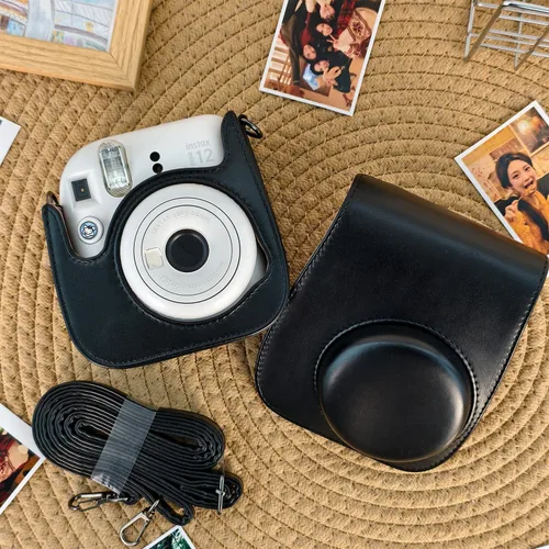 Miniatura 8 de Funda de piel sintética compatible con cámara instantánea Fujifilm Instax Mini 11 12 con correa ajustable y bolsillo (negro)