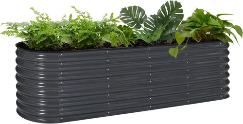 Miniatura 9 de VEIKOU Cama de jardín elevada de 8 x 2 x 1 pies, maceta galvanizada, cama de jardín modular 9 en 1 para verduras al aire libre, flores, gris