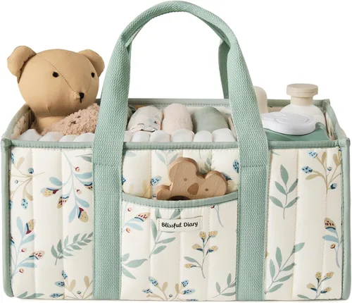 Miniatura 9 de Blissful Diary Organizador de pañales a cuadros, elegante cesta de almacenamiento para guardería, regalo para baby shower, artículos esenciales