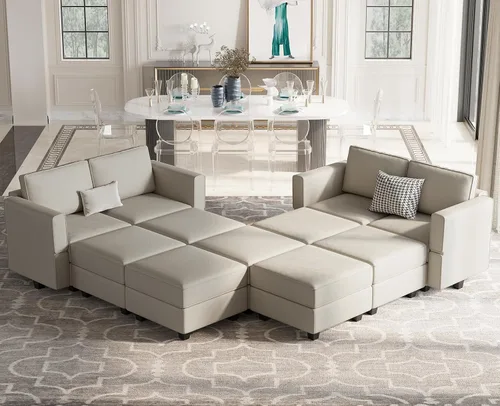 Miniatura 15 de Belffin Sofá modular convertible de gran tamaño con otomanas de almacenamiento, sofá cama seccional extra grande con diván reversible, sofá cama