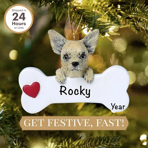 Miniatura 2 de Adorno personalizado de hueso de perro Chihuahua 2025 Personalización gratuita las 24 horas Adornos de Navidad de la primera Navidad de cachorro