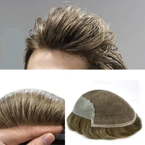 Miniatura 95 de Toupee - Sistemas de reemplazo de cabello para hombre, encaje frontal suizo, nudo blanqueado, pieza de cabello humano natural 1# negro azabache, 8 x