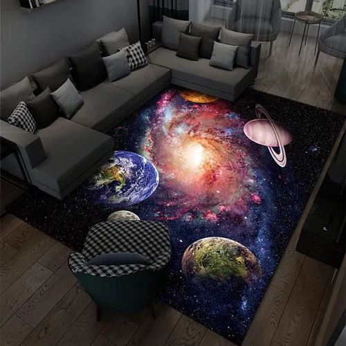 Miniatura 13 de Alfombra de ilusión óptica 3D azul y verde, patrón geométrico de remolino, para dormitorio, sala de estar, decoración de interiores, 63 x 47