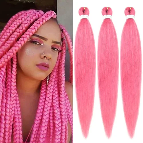 Miniatura 55 de Cabello trenzado marrón preestirado de 30 pulgadas, 3 paquetes de cabello trenzado preestirado de color 30 EZ, textura Yaki, extensiones de cabello