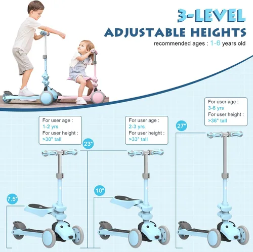 Miniatura 2 de MOUNTALK Scooter para Niños de 1-12 Años, Scooter de 3 Ruedas para Niños Pequeños de 1-3/3-5/5-8/8-12 Años Niños y Niñas con Alturas Ajustables