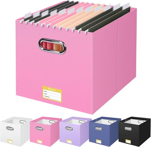 Miniatura 27 de BALEINE Caja organizadora de archivos, organizador de carpetas de archivos de cartón con asa para tamaño carta, caja de archivos colgante plegable