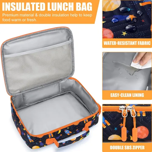 Miniatura 6 de Fimibuke - Lonchera Bento para niños con 4 compartimentos, bolsa de almuerzo aislada, botella de agua aislada de acero inoxidable, paquete de hielo