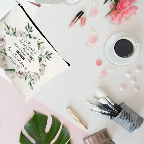 Miniatura 5 de Regalo de cumpleaños para niñas, mujeres, amigas, bolsa de cosméticos, organizador de accesorios de lona con cremallera, un amigo es una