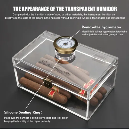Miniatura 4 de Scotte - Tarro/estuche/caja de humidificador de puros acrílico con humidificador e higrómetro, humidificador que puede contener aproximadamente 20