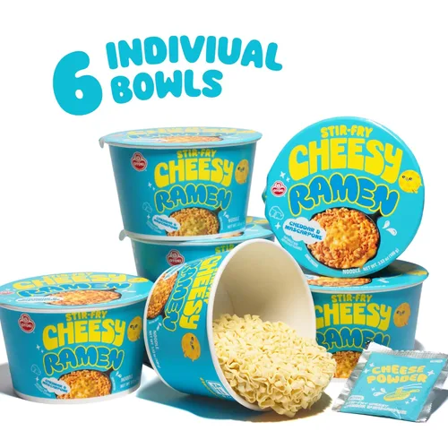 Miniatura 5 de Ramen salteado con queso (Taza) – Sabor a cheddar y mascarpone Fideos instantáneos coreanos cremosos y sabrosos 3.53 oz (Paquete de 6)