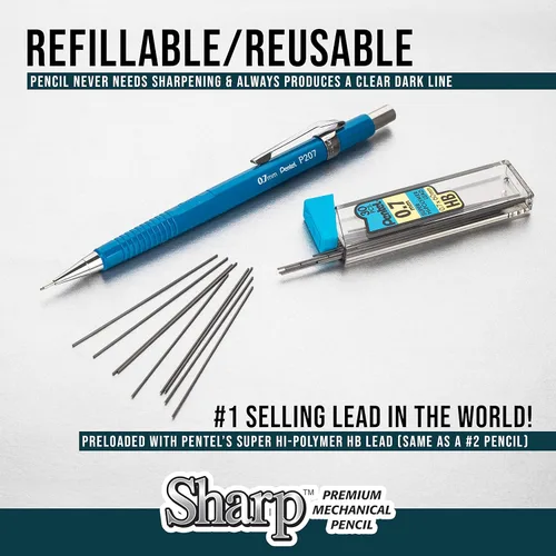 Miniatura 7 de PENTEL - Portaminas Sharp para dibujo técnico, 0.9 mm, cilindro amarillo, paquete de 2 (P209BP2K6)
