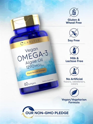 Miniatura 5 de Suplemento de Omega 3 vegano Carlyle 1290 mg 60 cápsulas blandas A base de plantas Sin OMG y sin gluten de aceite de algas