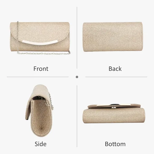 Miniatura 3 de Bolso de mano con purpurina para mujer, bolso de noche, bolso de mano, de metal brillante, sobre formal, boda, baile de graduación, bolso de mano