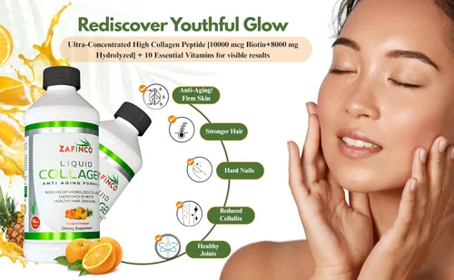 Miniatura 4 de Colágeno líquido para mujeres y hombres, con sabor a Pine'O'Range de grado prémium de 10000 mcg de biotina + 8000 mg de colágeno hidrolizado para un