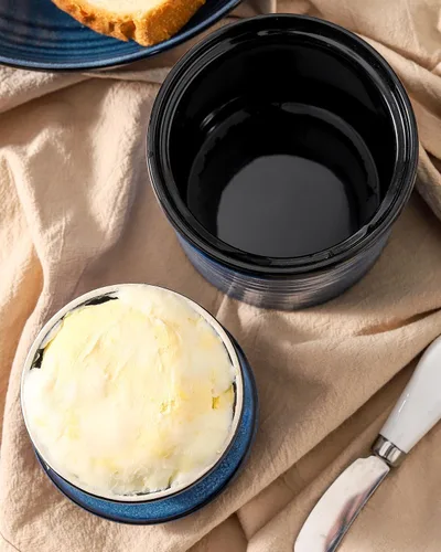 Miniatura 4 de Plato de Mantequilla de Cerámica, Plato de Mantequilla con Tapa, Recipiente de Mantequilla de Cerámica para Encimera, Mantequilla Francesa