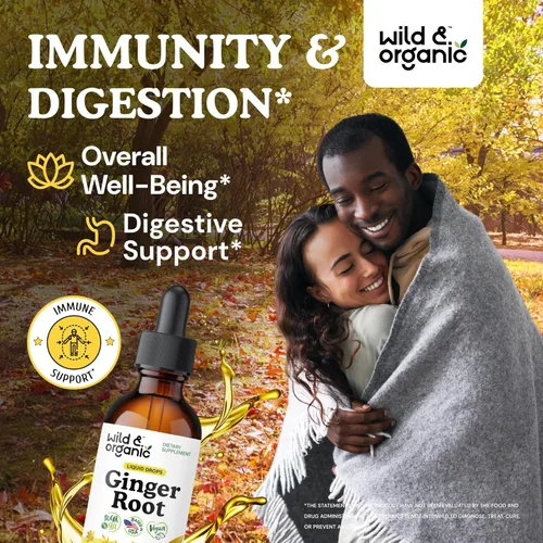 Miniatura 2 de Wild & Organic Gotas líquidas de extracto de jengibre, apoyo inmunológico y digestivo, suplemento líquido de raíz de jengibre, tintura vegana, sin