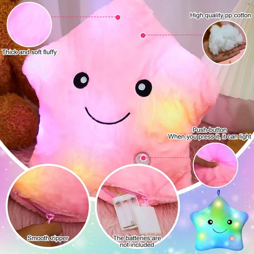 Miniatura 3 de Juexica 3 almohadas de felpa LED de 13 pulgadas con luz LED centelleante que brilla intensamente, juguetes de peluche con luz nocturna, cojines