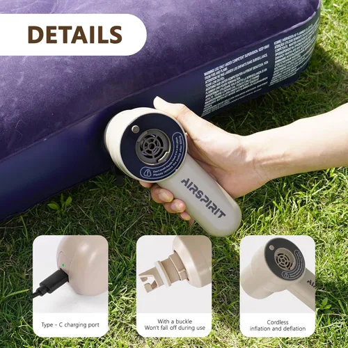 Miniatura 7 de AIRSPIRIT Bomba de aire máxima para inflables, ultrarápida 600L/min, bomba eléctrica de 13.79 Kpa, inflador portátil recargable de 2500 mAh