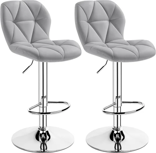 Miniatura 12 de Yaheetech Juego de 2 taburetes de bar, modernas sillas ajustables para isla de cocina, taburetes giratorios de piel sintética negra para bar, Negro