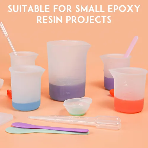 Miniatura 2 de Kit de herramientas de tazas medidoras de resina de silicona, tazas de silicona antiadherentes para resina epoxi, tazas de mezcla de silicona