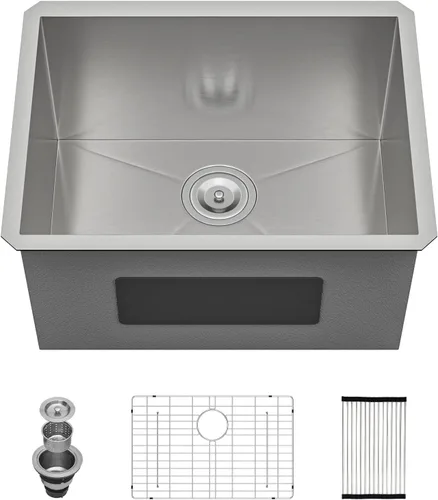 Miniatura 39 de Lordear Fregadero de cocina para interiores y exteriores de 15 x 17 con grifo plegable, Samll Bar Prep 16 calibre T304 de acero inoxidable