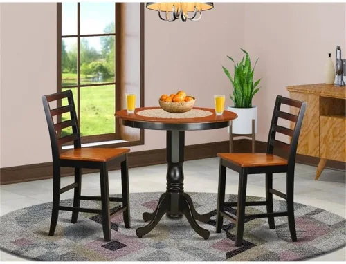Miniatura 2 de East West Furniture JAFA3-BLK-W Juego de encimera de cocina de 3 piezas para espacios pequeños contiene una mesa de comedor redonda con pedestal y 2