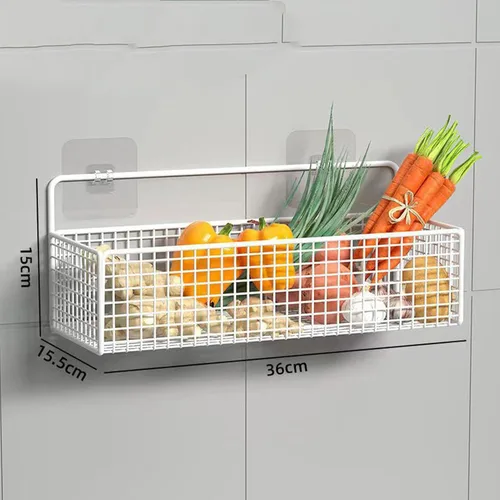 Miniatura 3 de Cestas colgantes de alambre de cocina, organizador de frutas negro para montaje en pared, sin perforaciones, soporte de metal pequeño para gabinete