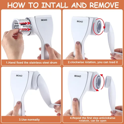 Miniatura 3 de Boao Rallador de queso giratorio manual de mano con tambor de acero inoxidable para rallar nueces de chocolate duro, herramienta de cocina, regalos
