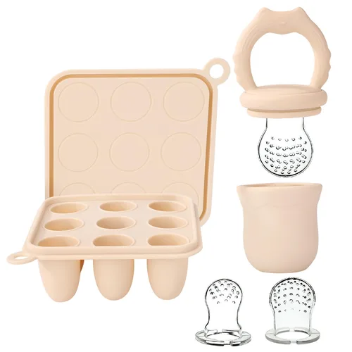 Socub Alimentador de frutas de silicona para bebés y bandeja para congelador, moldes de paletas de leche para aliviar la dentición del bebé, Arena