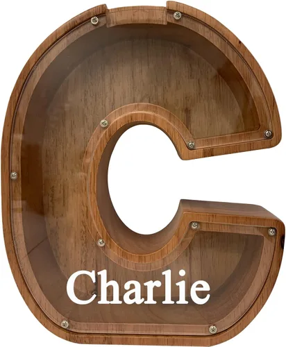 Miniatura 22 de Alcancía grande de madera personalizada para niños, alcancía con nombre personalizado, alcancía (nombre grabado láser) letras del alfabeto