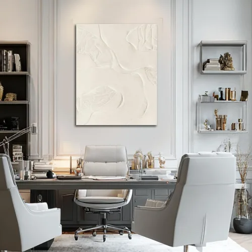 Miniatura 4 de CHUDANHAO Arte de pared abstracto pintado a mano, decoración de pared beige, arte colgante lineal 32"x40", obra de arte grande para decoraciones