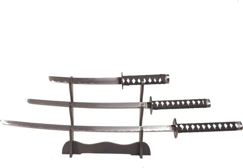 Miniatura 2 de Sword Valley Authentic Hanakiri Samurai Sword 3-Piece Set with 3-Tier Display Stand - Dragon Engraved Scabbards, Stainless Steel Blades, Waxed